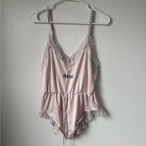 Adika Size M Angel Women's Pink Lace Trim Bodysuit